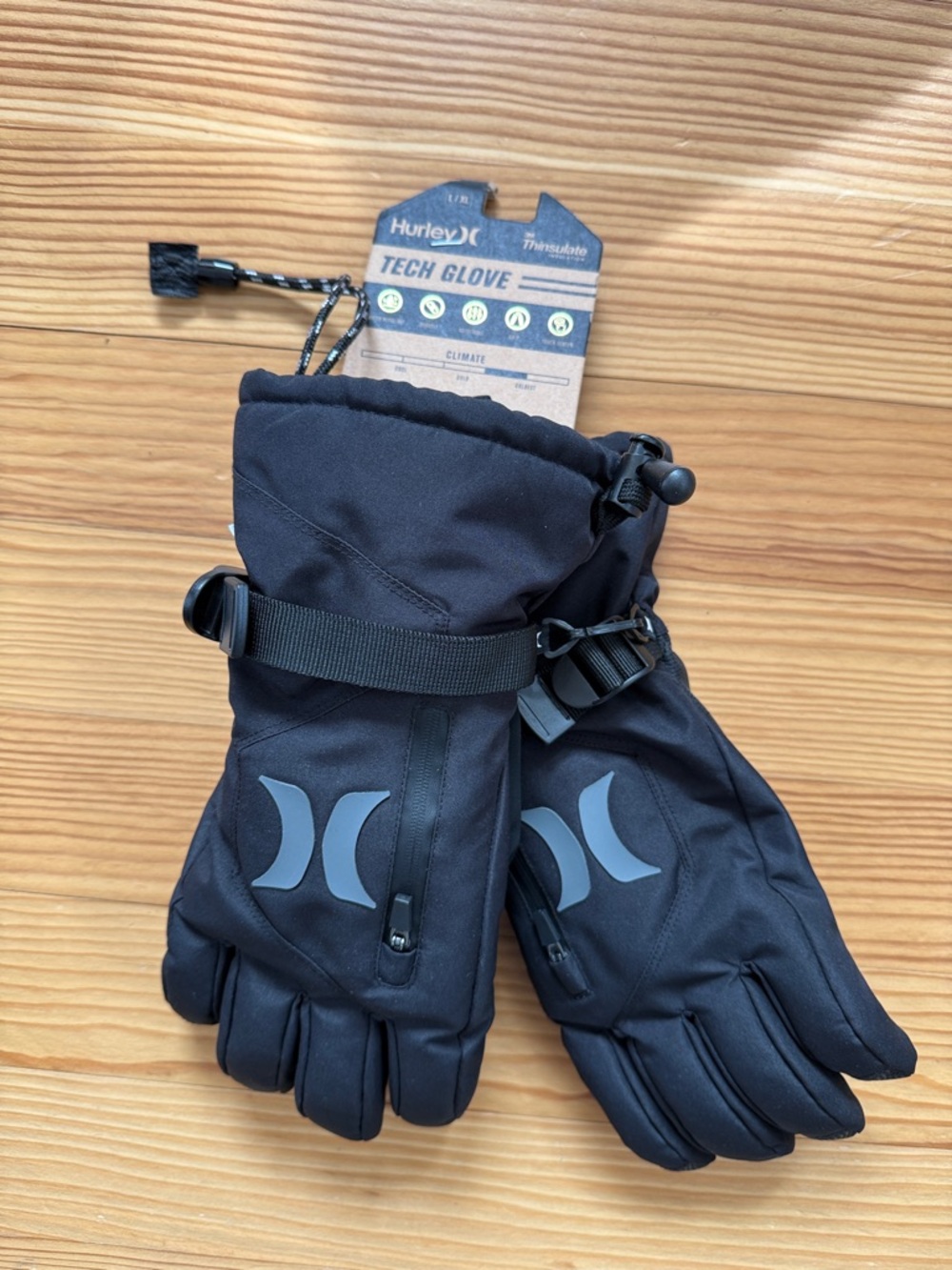 NWT Hurley Black Tech Glove Men’s Winter Gloves L/XL